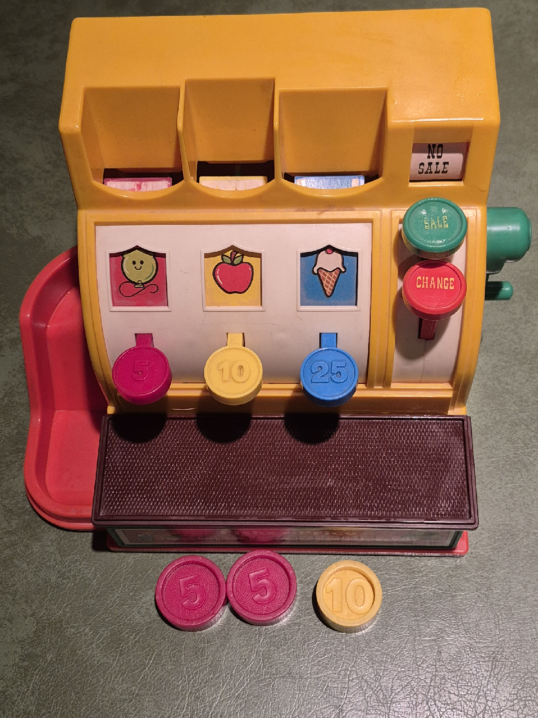Vintage 1974 Fisher Price Cash Register  With 3 Coins