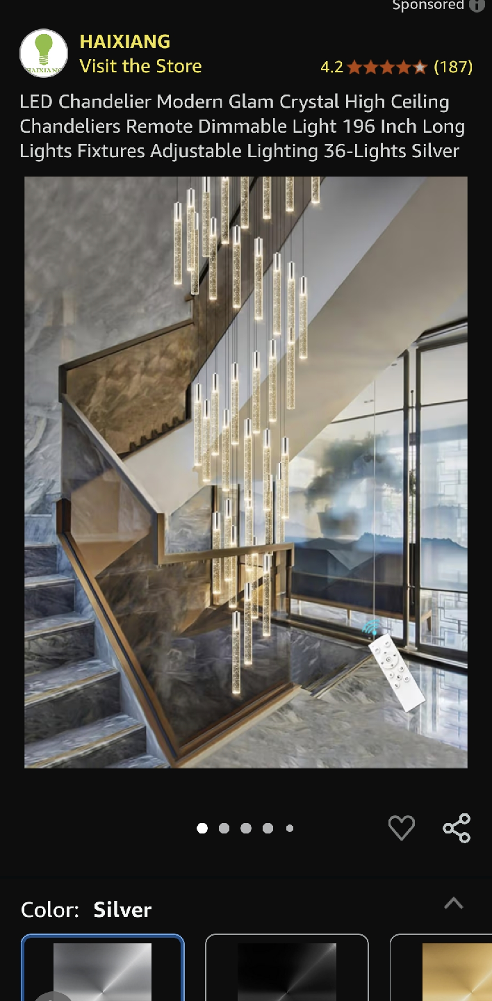 HAIXIANG 36-Lights Silver LED Crystal Chandelier