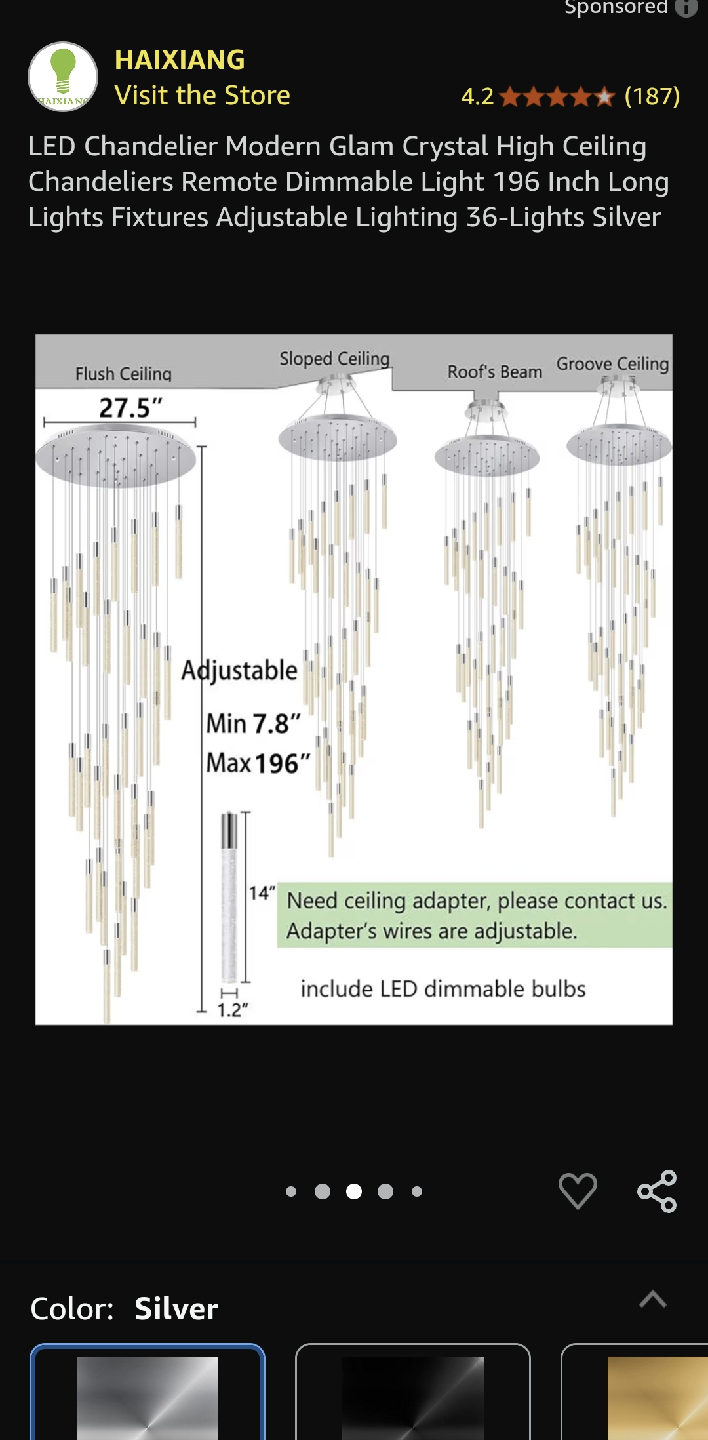 HAIXIANG 36-Lights Silver LED Crystal Chandelier - photo 2