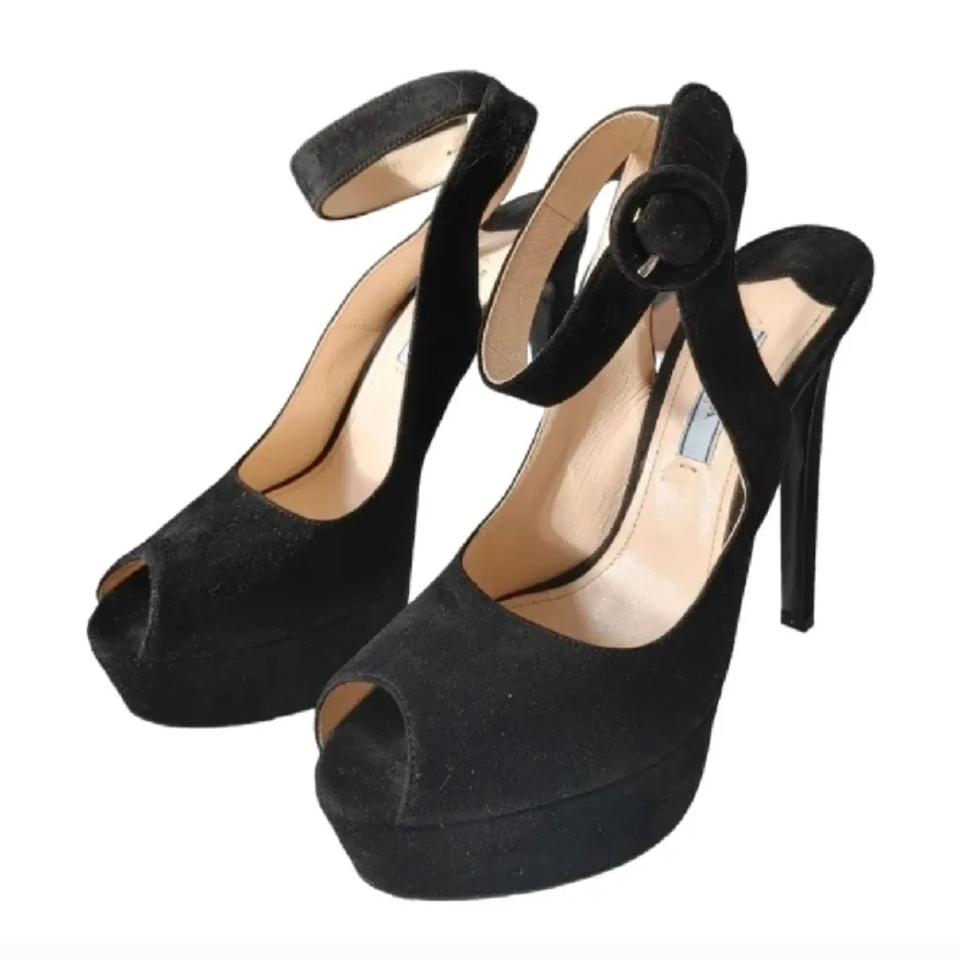 Prada Black Suede Platform Stiletto Heels image indicator(2)