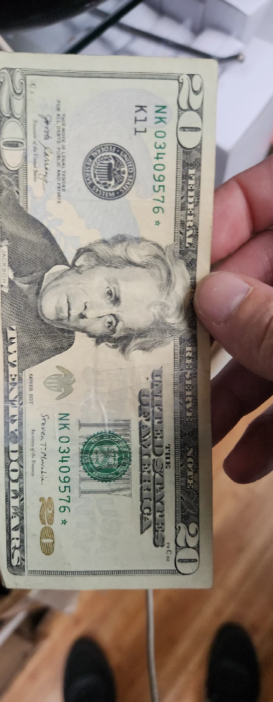 $20 US Dollar Bill *note SN 03409576*