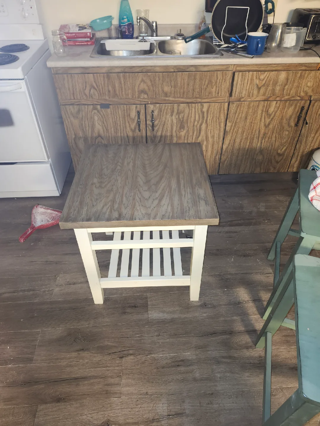 Side Table with Shelf - Wood & White