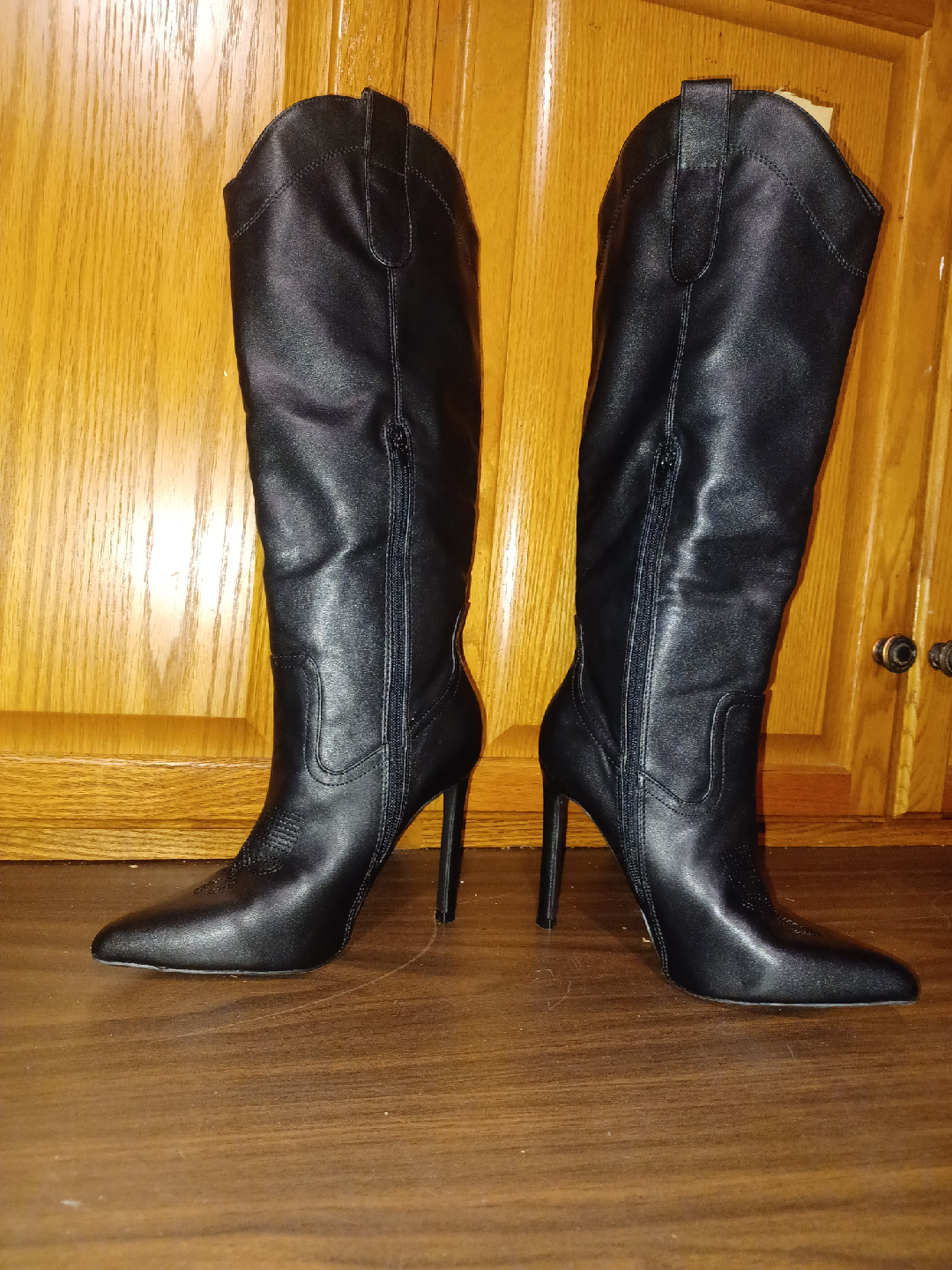 Black Knee High Heel Boots - Size 8