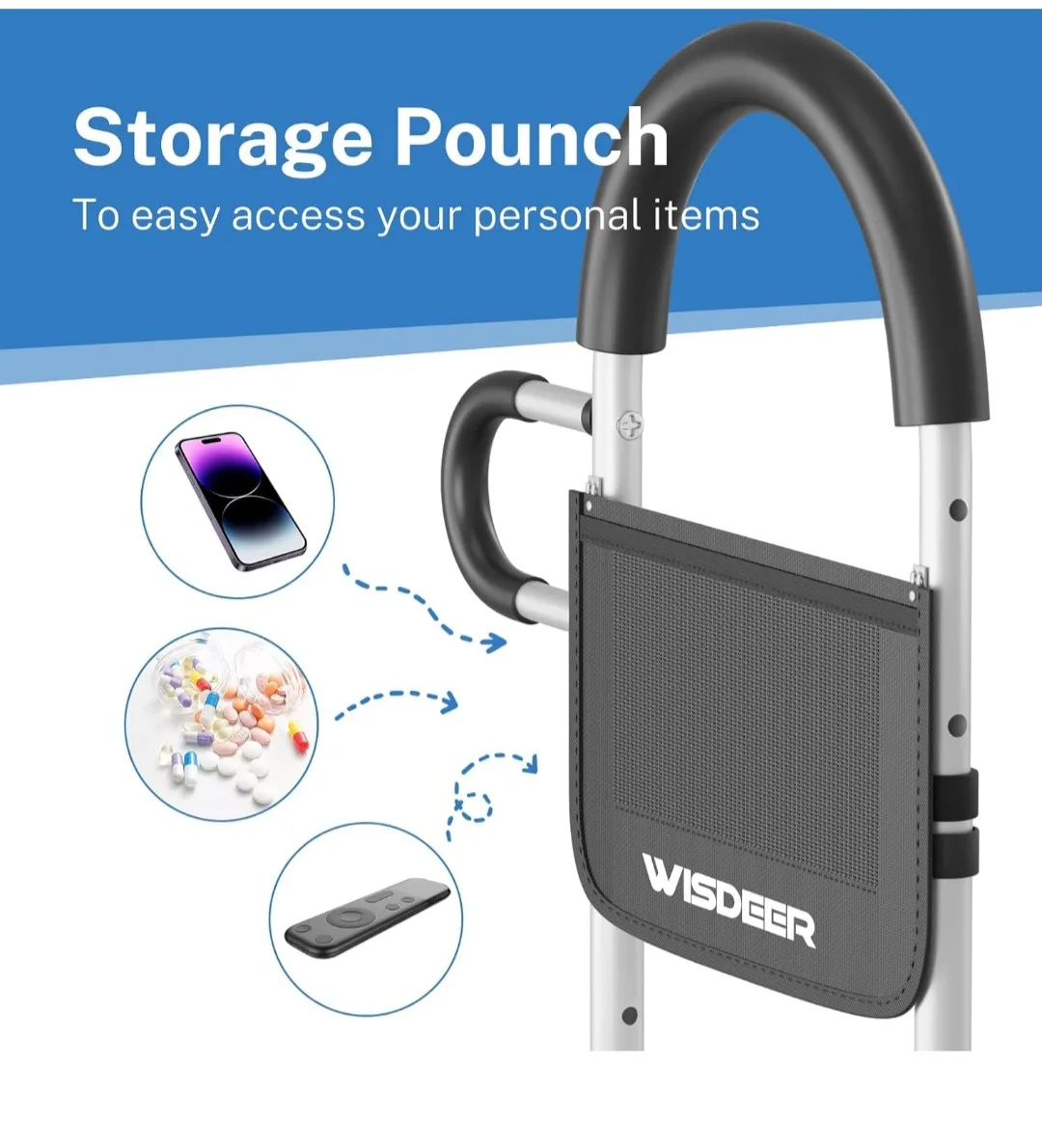 Bed Rail Bed Assist bar with Storage Pocket, Dual Handle Grab... image indicator(6)