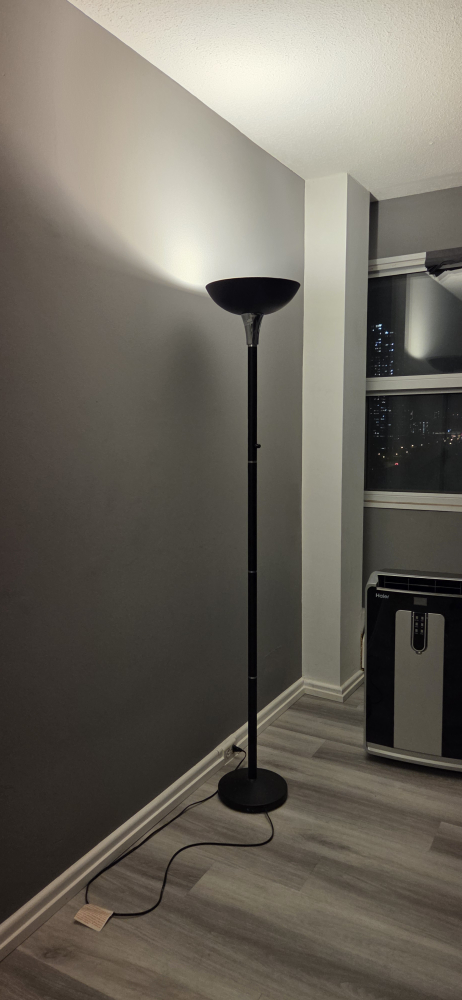 Two Black Torchiere Floor Lamps