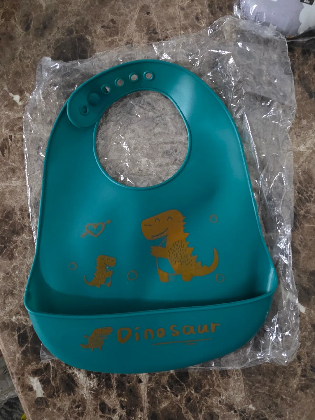 Dinosaur Print Silicone Baby Bib - New thumbnail