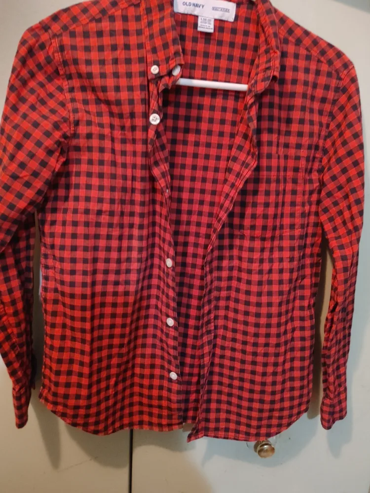 Old Navy Red & Black Checkered Shirt - Size L (10-12) thumbnail