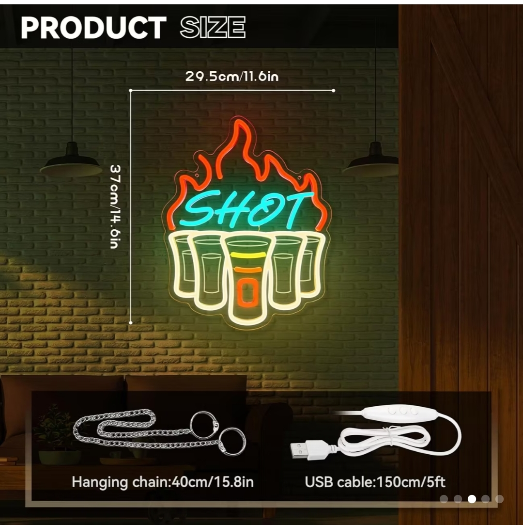 SHOT Neon Sign - Bar Decor - photo 2