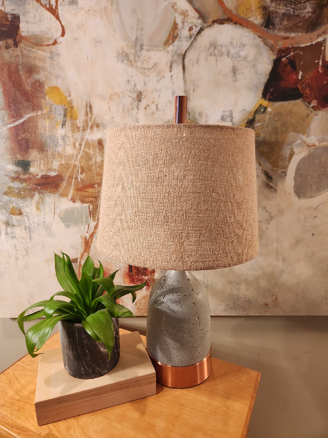 modern minimalist copper and stone. burlap shade lamp - photo 5