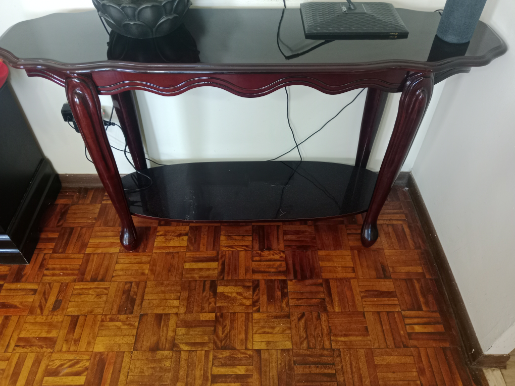 Console Table - Dark Wood & Black Top