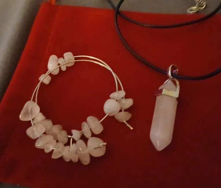 Rose Quartz necklace/hoop earrings thumbnail