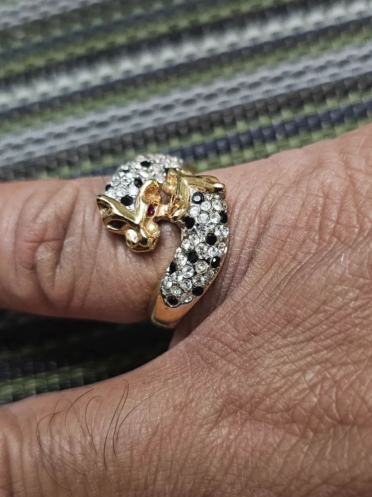 Butler Rhinestone Panther Head Bangle Bracelet with Ring image indicator(5)