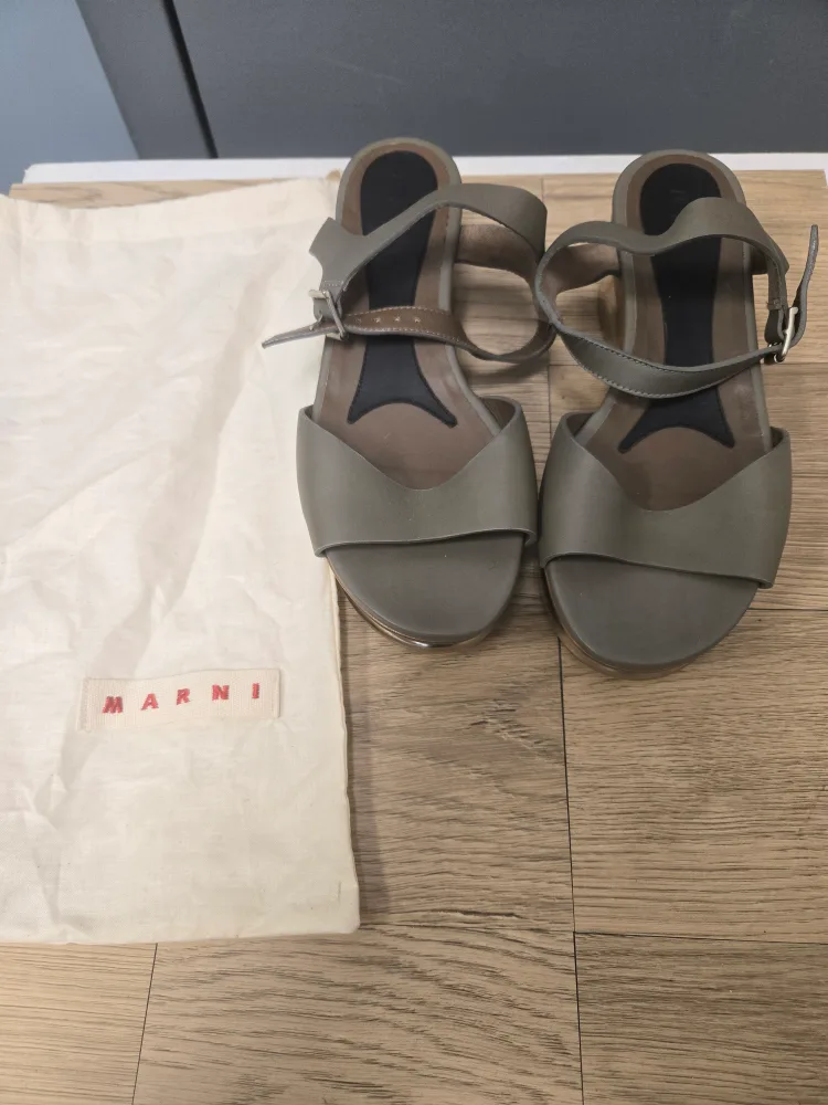 Marni Grey Leather Platform Sandals
