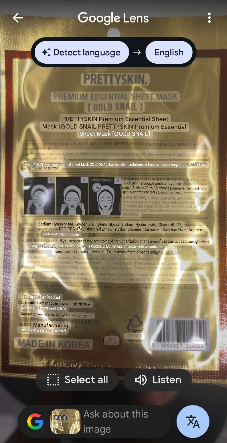 PRETTY SKIN Gold Snail Sheet Mask image indicator(4)
