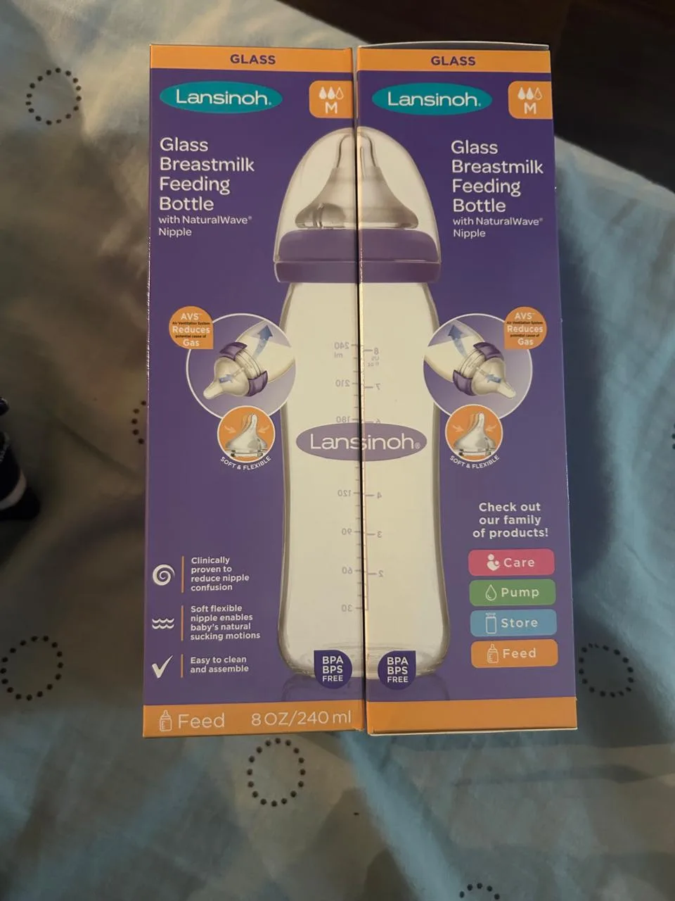 Lansinoh Glass Baby Bottles, 8 oz, New in Box