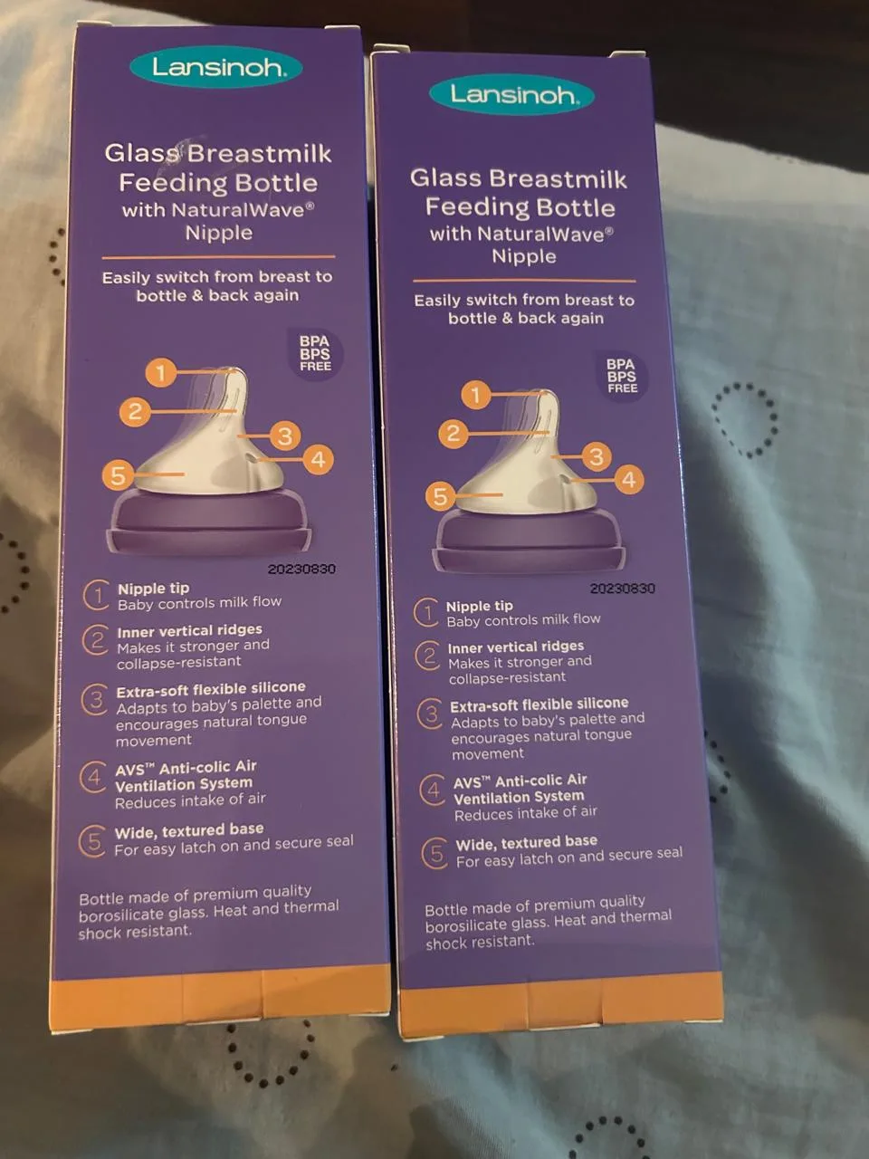 Lansinoh Glass Baby Bottles, 8 oz, New in Box image indicator(2)