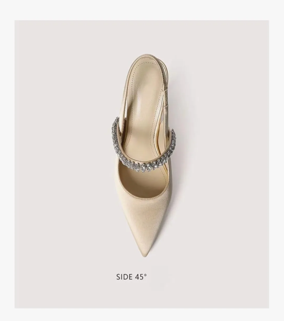 Champagne High Heel Slingbacks with Rhinestone Strap image indicator(2)