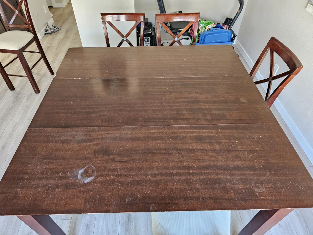 bar height table and 5 chairs.
