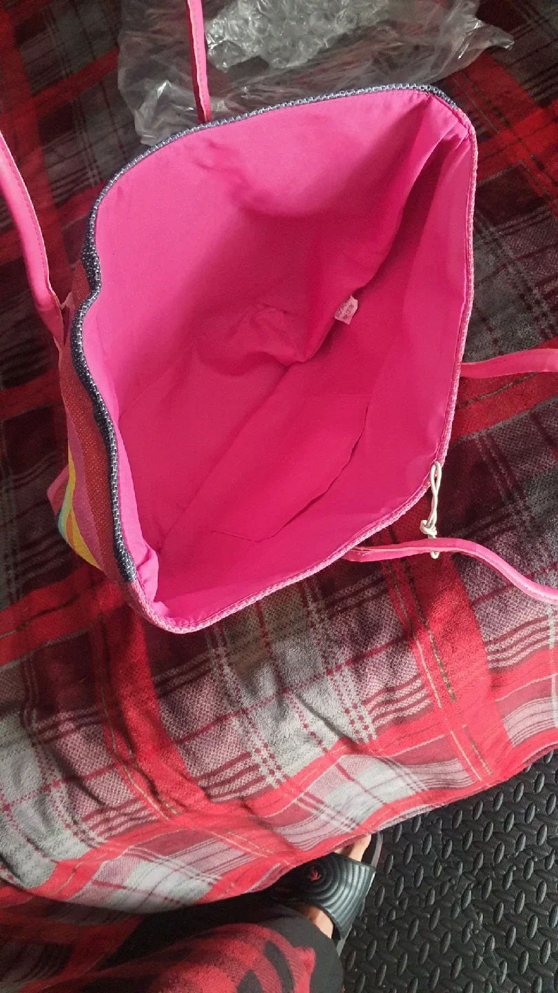 Blue Sky Striped Tote Bag - Pink Handles image indicator(2)