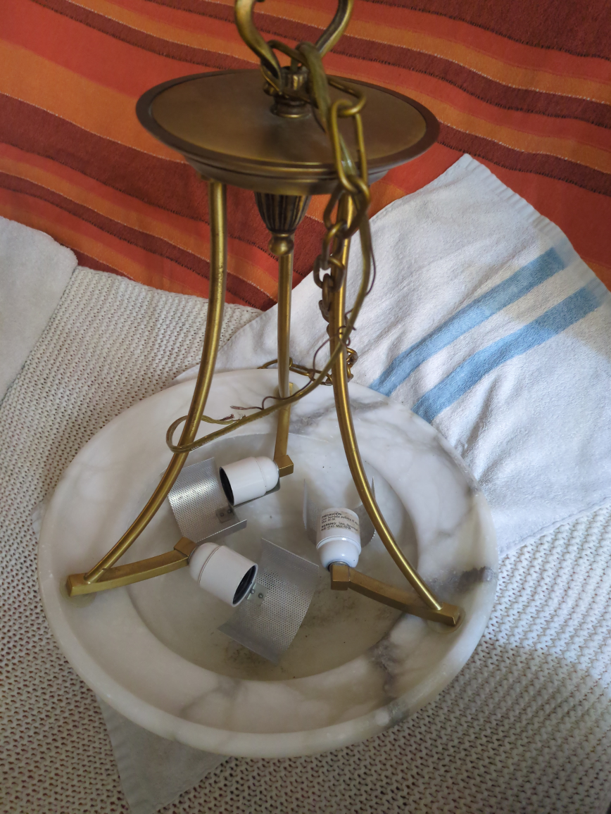 Vintage Alabaster & Brass Hanging Light Fixture - photo 5