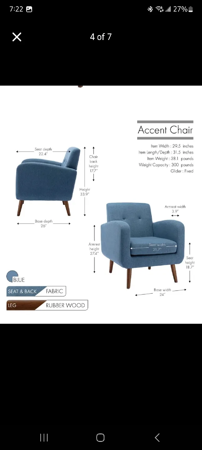 Blue Fabric Accent Chair image indicator(3)