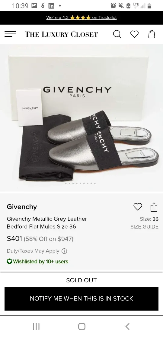 Givenchy Metallic Pewter Leather Logo Mules image indicator(4)