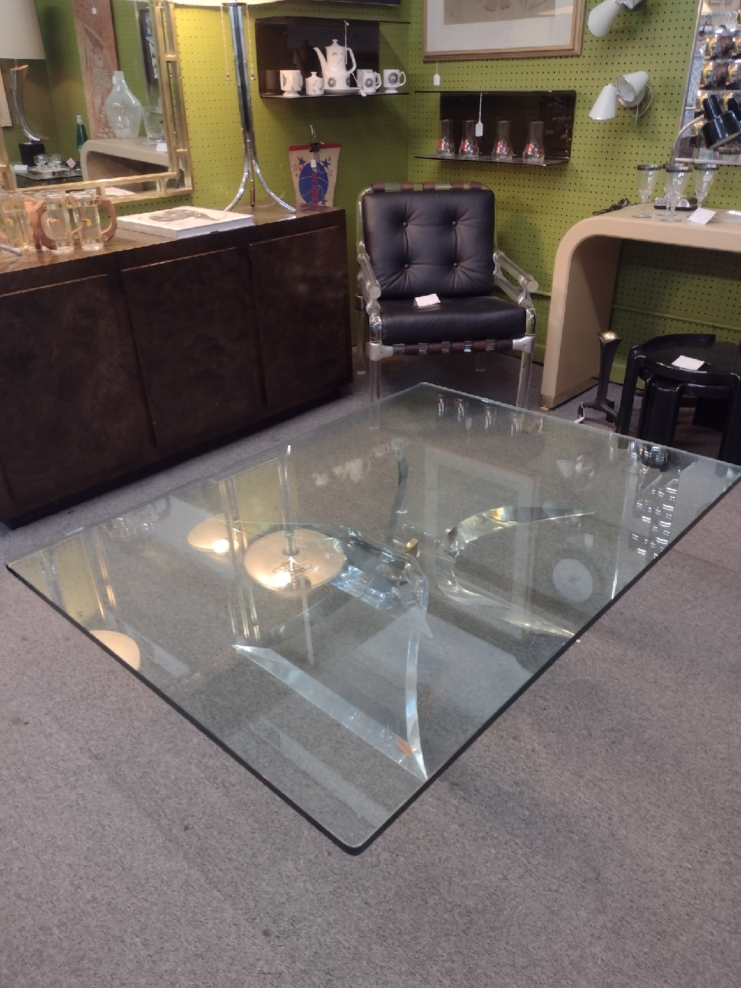 Vintage Coffee Glass Table with Lucite Base - photo 2