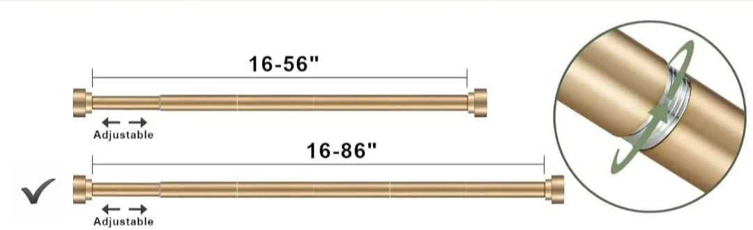 Adjustable Gold Curtain Rod Set 16"-86" Length - 1" Diameter image indicator(2)