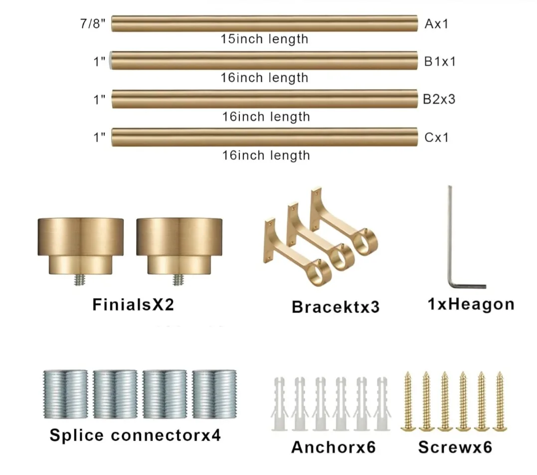 Adjustable Gold Curtain Rod Set 16"-86" Length - 1" Diameter image indicator(5)