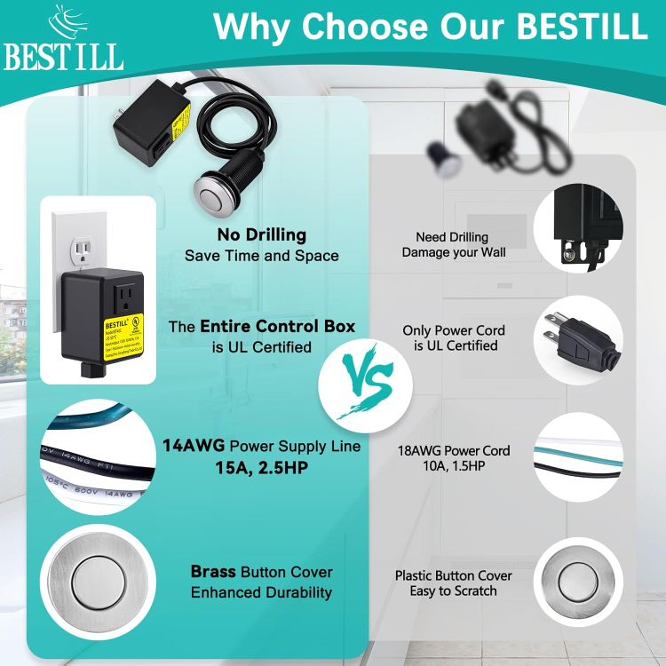 BESTILL Sink Top Garbage Disposal Air Switch Kit with Single - photo 5