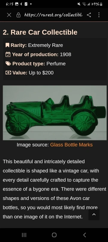 Very Rare Vintage Avon After Shave Green Glass Car Figurine Karrot