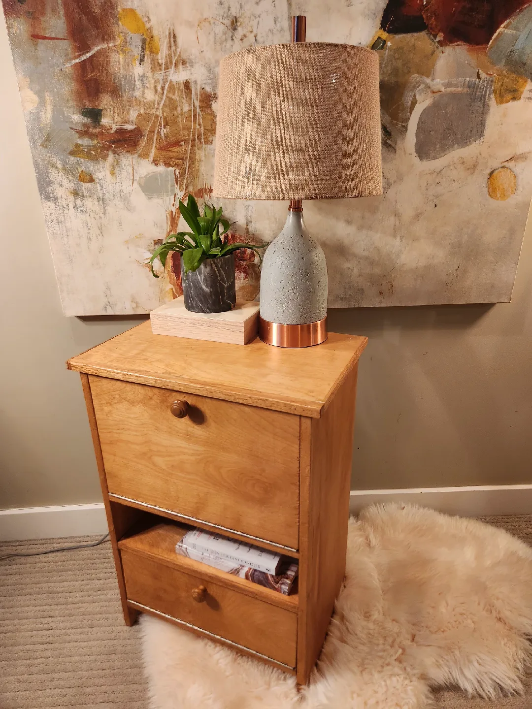 modern minimalist copper and stone. burlap shade lamp image indicator(8)