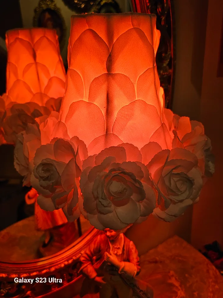 Vintage Porcelain Figurine Lamp with Rose Shade image indicator(4)