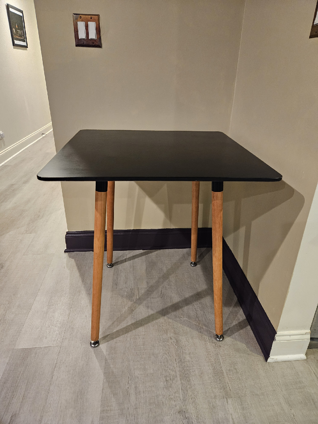 Square Black Table with Wood Legs - photo 2