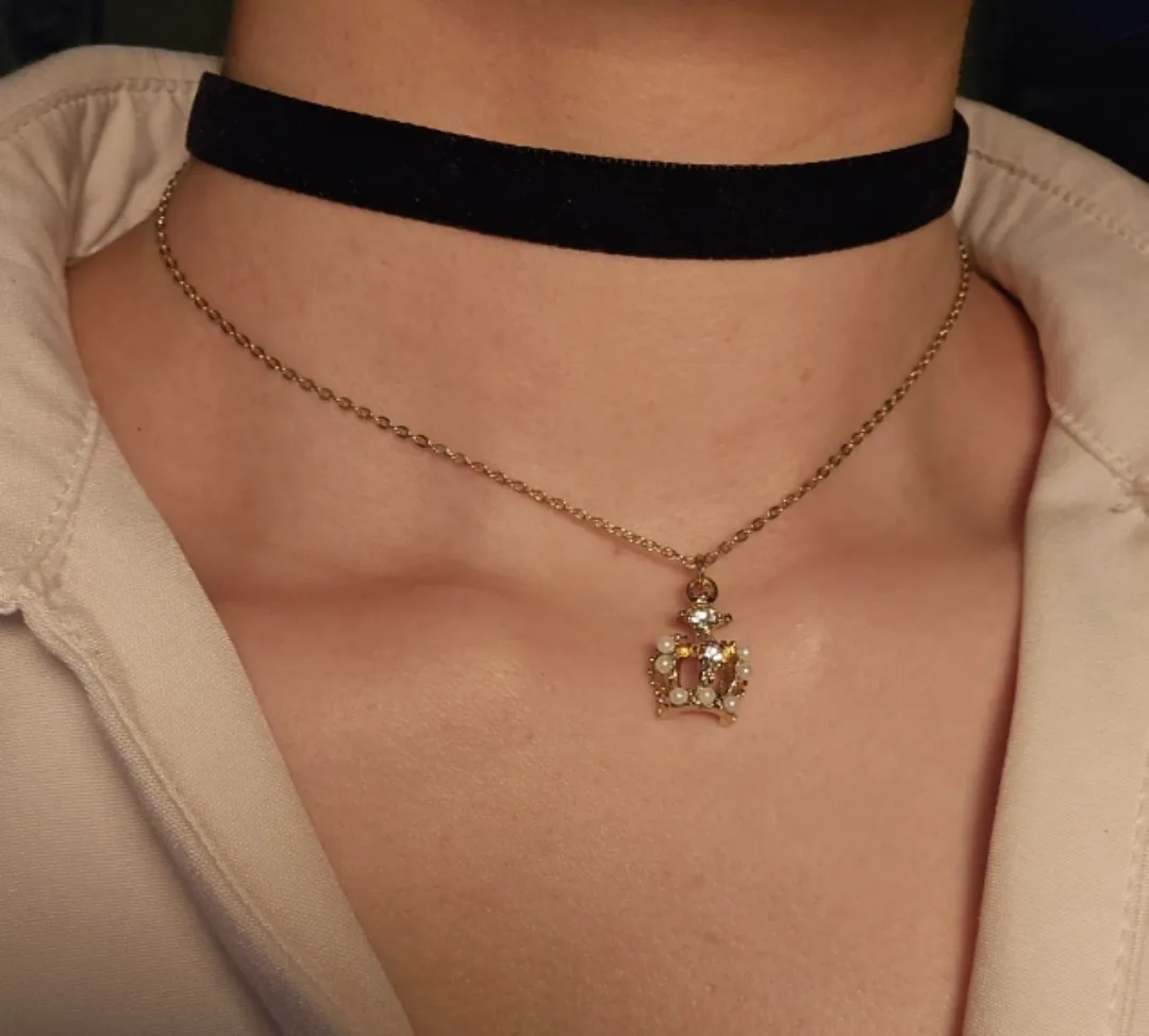 Black Velvet & Gold Crown Layered Necklace thumbnail