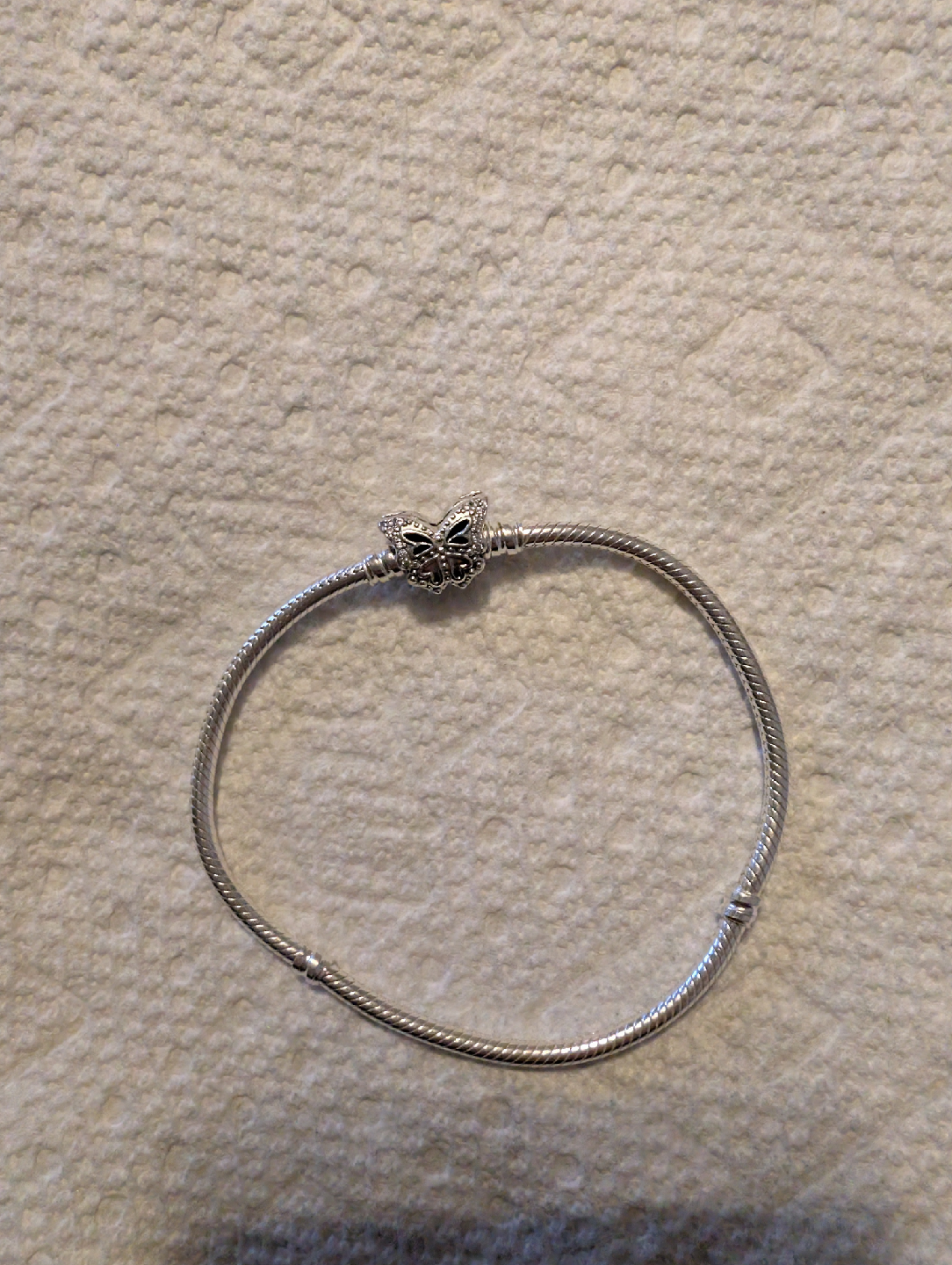 925 Silver Pandora Butterfly Clasp Snake Chain Bracelet - photo 2