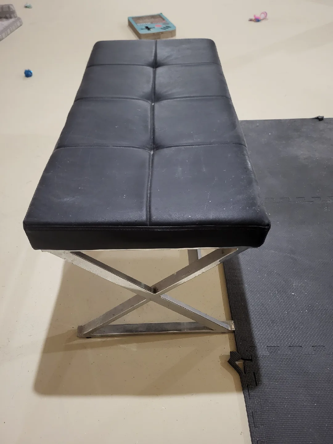 Black Faux Leather Bench with Metal Legs thumbnail