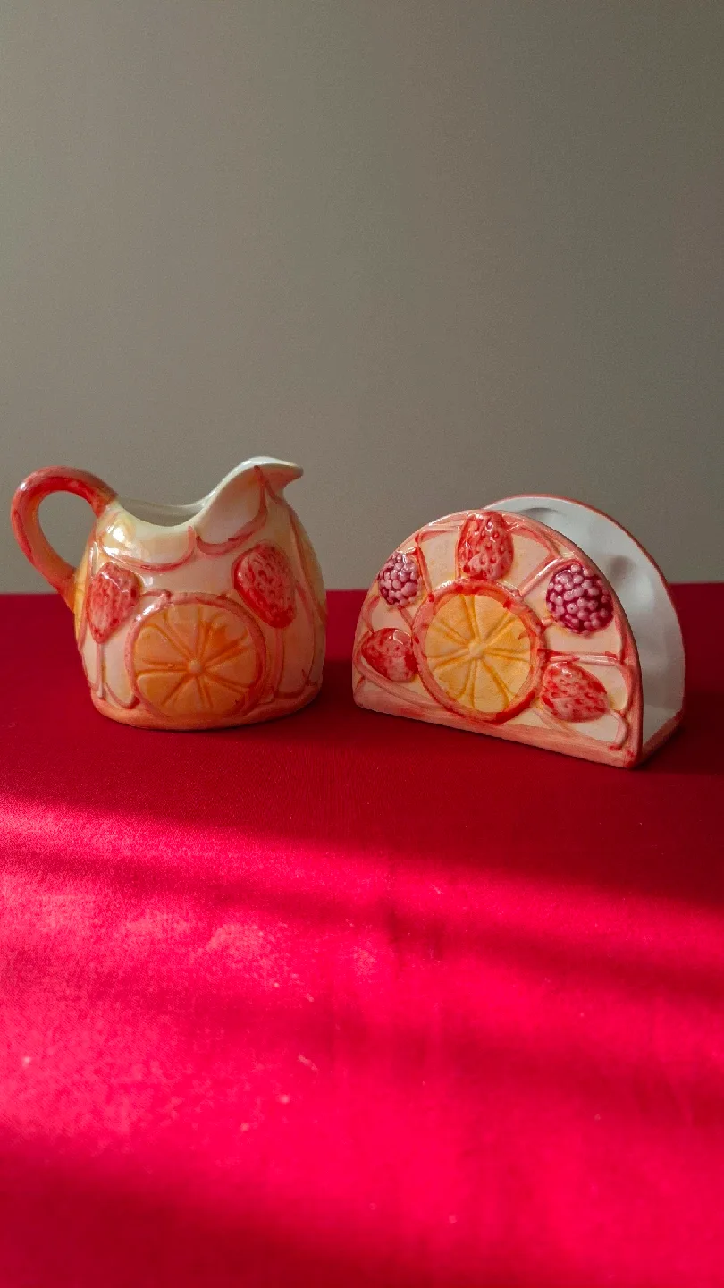 Ceramic Creamer Pitcher and Napkin Holder Set thumbnail