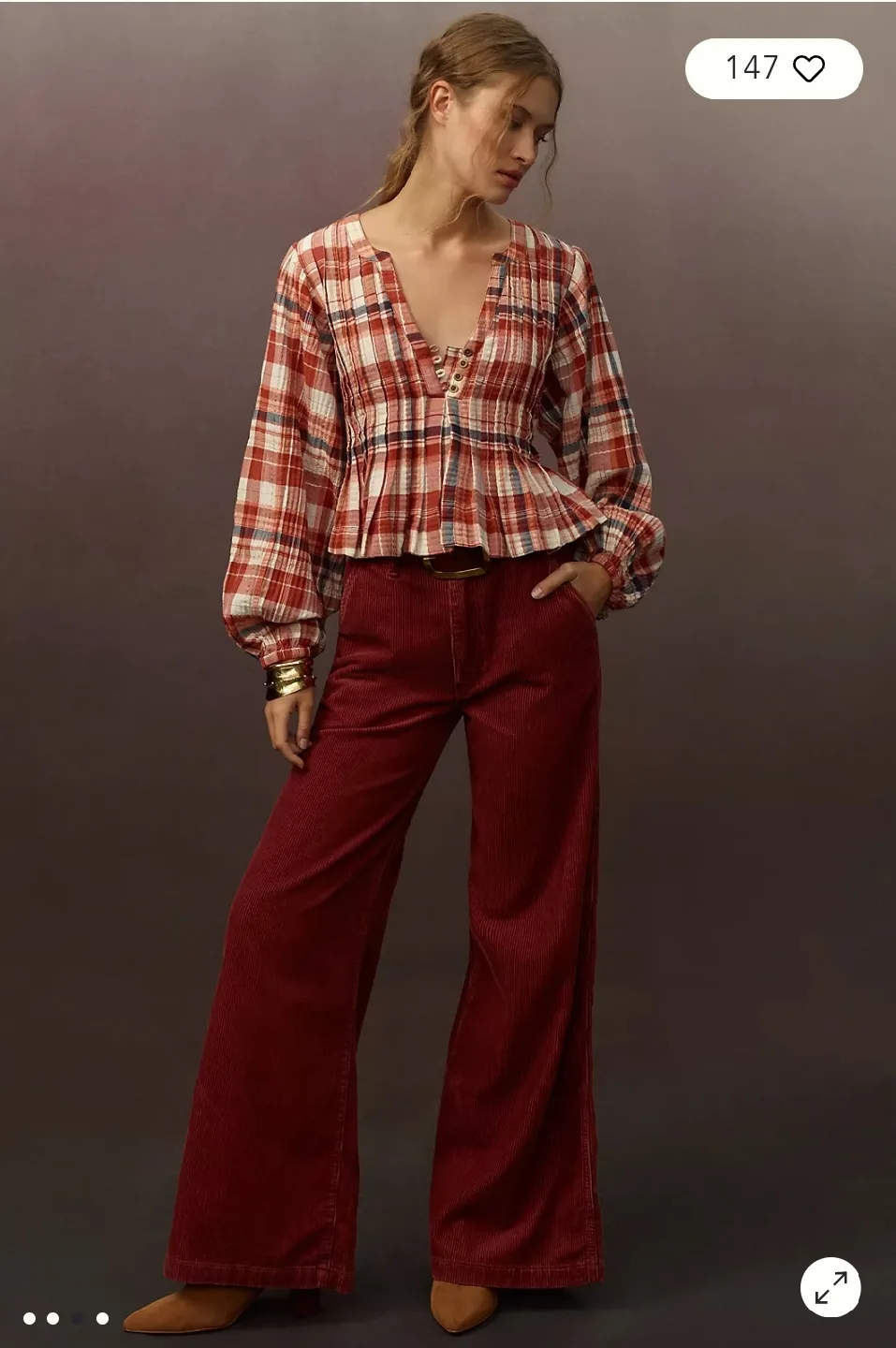 Anthropologie Pilcro Plaid Pleated Swing Blouse image indicator(2)