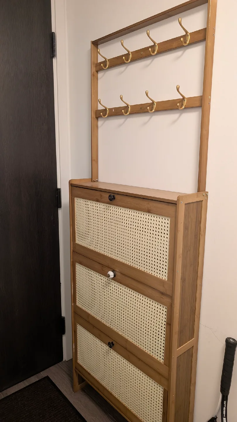 Wood Shoe Cabinet with Coat Rack