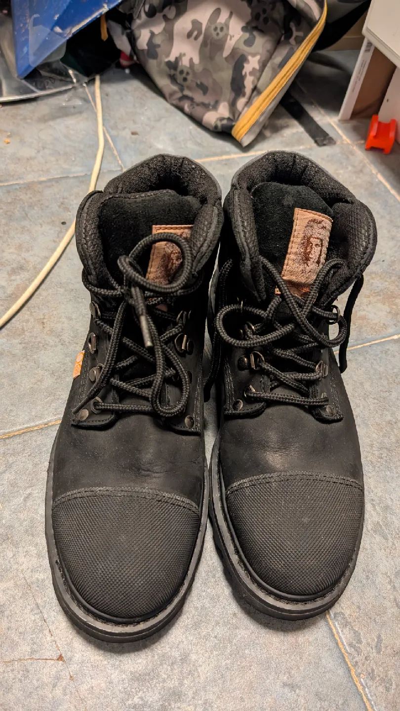 Geronimo Black Leather Work Boots - Size 9W