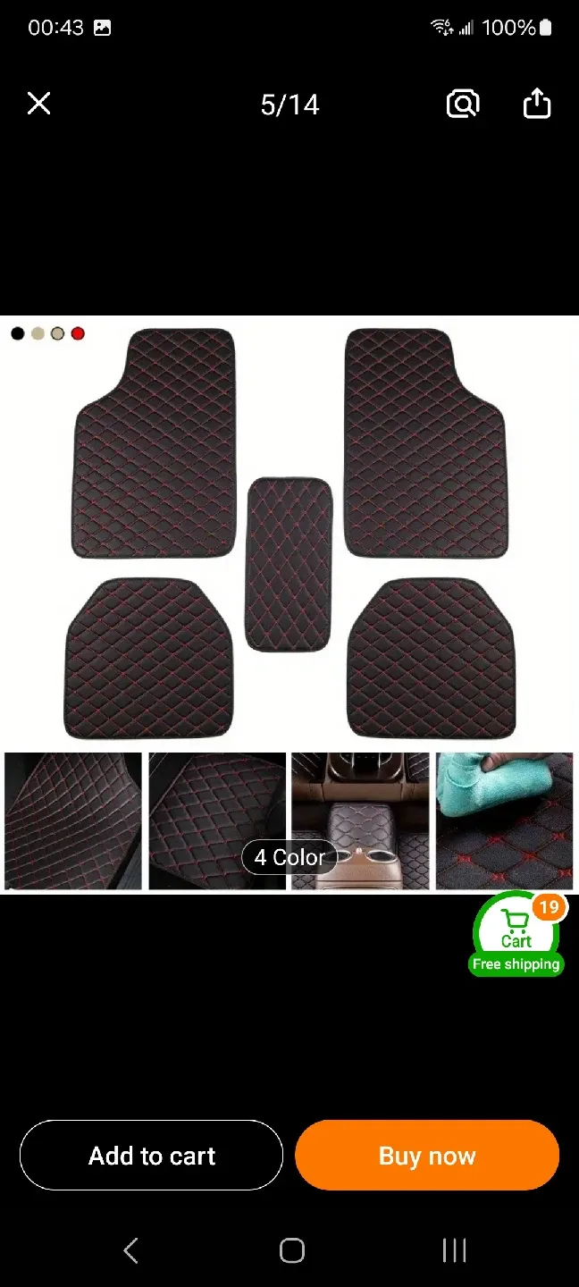 Universal Car Floor Mats - Black with Red Stitching image indicator(3)