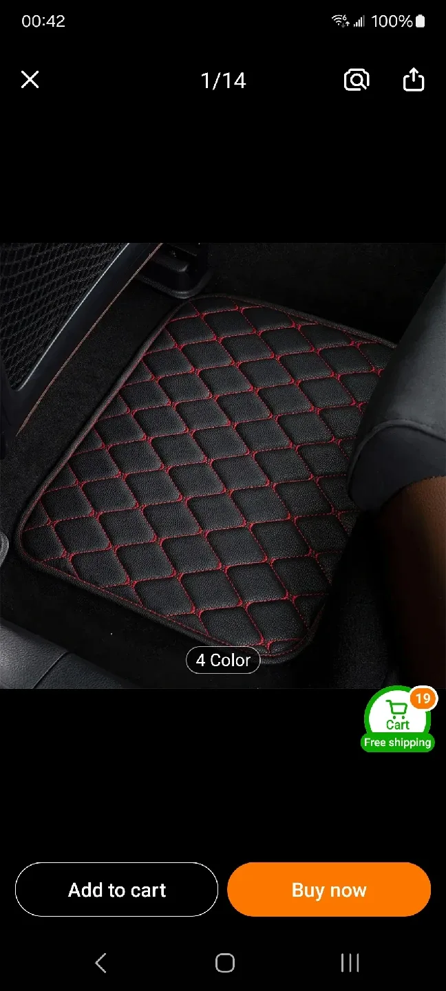 Universal Car Floor Mats - Black with Red Stitching image indicator(2)