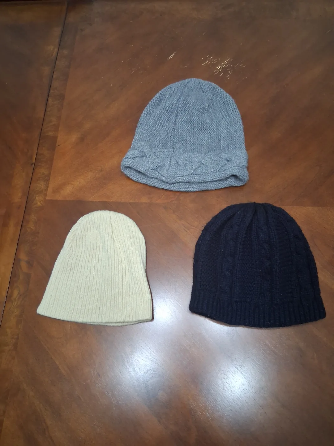 Unisex Set of 3 Beanies - Grey, Cream, Black thumbnail