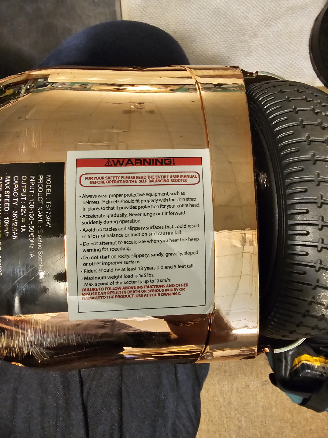 T61736W Electric Scooter - Copper No power  cord - photo 4