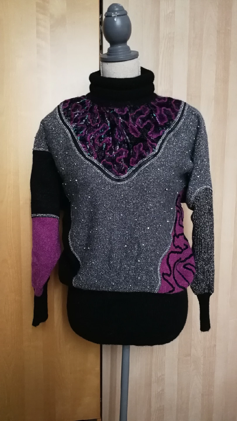 🇮🇹 Italian Vintage Colour Block Mohair Blend Turtleneck Sweater