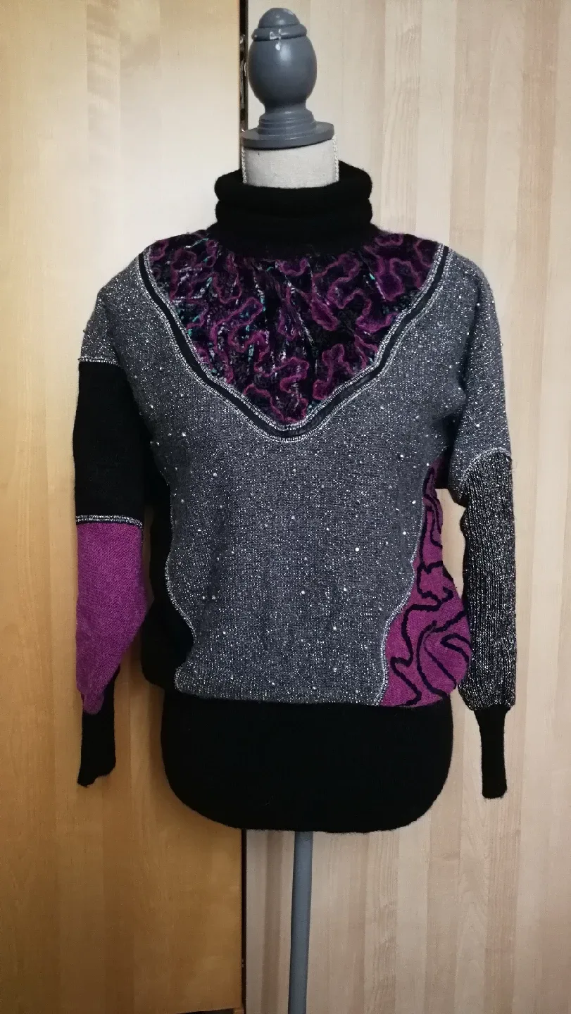 🇮🇹 Italian Vintage Colour Block Mohair Blend Turtleneck Sweater thumbnail