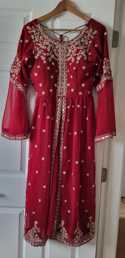 Red Embroidered Salwar Kameez Suit image indicator(3)