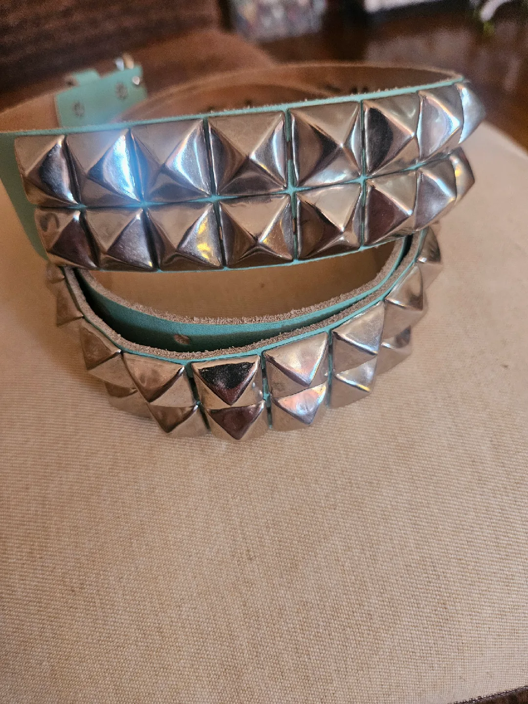 Light Blue Leather Belt w/ Silver  Studs image indicator(3)