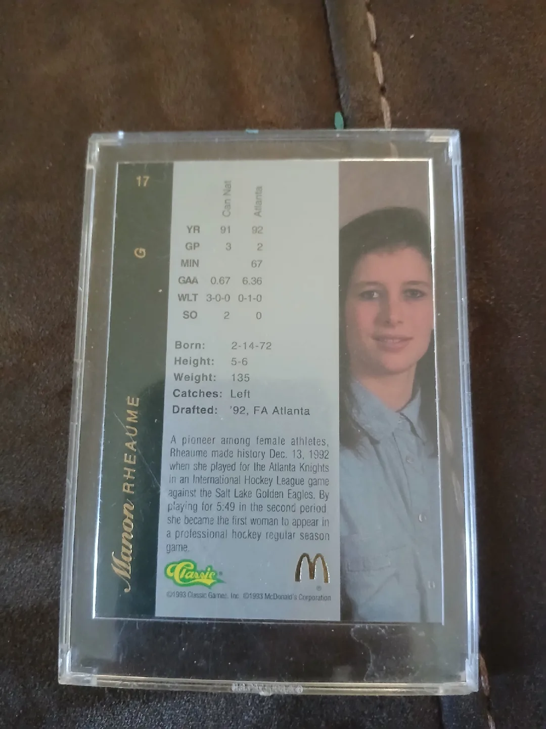 Manon Rheaume 1993 Classic McDonald's Hockey Card image indicator(5)